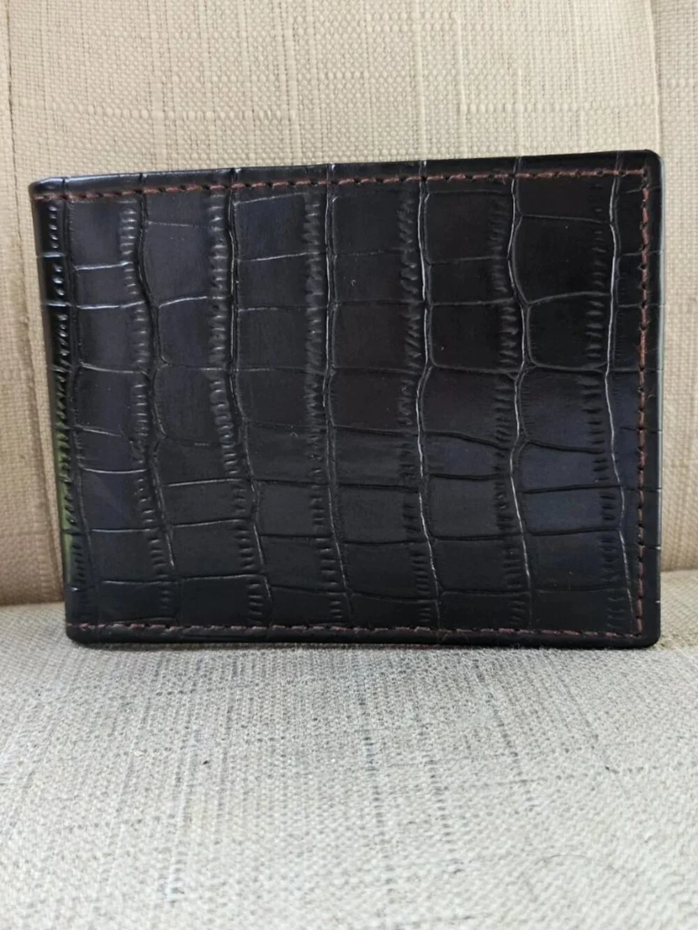 Handmade Card Holder Black Genuine Leather Crocodile Pattern Cardholder Read des